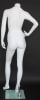 Matte white female headless mannequin with right hand on hip pose, fiberglass construction, and tempered glass base for retail displays. - Image 4 of 0