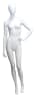 5'11" matte white abstract female fiberglass mannequin with egghead design, hand on hip pose, and glass base for retail display - Image 5 of 0