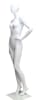 5'11" matte white abstract female fiberglass mannequin with egghead design, hand on hip pose, and glass base for retail display - Image 6 of 0