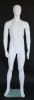6’2” matte white fiberglass male mannequin with abstract egghead design, casual standing pose, rotatable shoulders, and tempered glass base for retail clothing display - Image 1 of 0