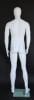6’2” matte white fiberglass male mannequin with abstract egghead design, casual standing pose, rotatable shoulders, and tempered glass base for retail clothing display - Image 3 of 0