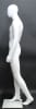 6’3” matte white fiberglass male mannequin with abstract egghead, walking pose style, rotatable shoulders, and tempered glass base for modern retail clothing display - Image 3 of 0