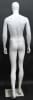 6’3” matte white fiberglass male mannequin with abstract egghead, walking pose style, rotatable shoulders, and tempered glass base for modern retail clothing display - Image 4 of 0