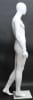 6’3” matte white fiberglass male mannequin with abstract egghead, walking pose style, rotatable shoulders, and tempered glass base for modern retail clothing display - Image 5 of 0