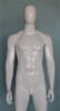 Gloss white athletic male fiberglass mannequin with egghead design, muscular build, casual standing pose, rotatable arms, and tempered glass base for sports and fashion display - Image 3 of 0