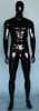 6’2” glossy black fiberglass male mannequin with egghead design, athletic build, basic standing pose, removable body parts, and tempered glass base for sports apparel display - Image 1 of 0