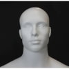 Matte white fiberglass athletic male mannequin with abstract face, arms at sides, standing pose, rotatable shoulders, and tempered glass base for retail clothing and accessory display - Image 7 of 0