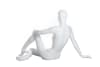 Matte white female realistic head fiberglass mannequin sitting with one hand on her knee for retail clothing displays - Image 3 of 0