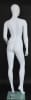 Matte white contemporary egg face female mannequin with right leg out pose, fiberglass construction, calf support rod, and tempered glass base - Image 3 of 0