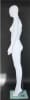 Matte white contemporary egg face female mannequin with bent right leg pose, fiberglass construction, metal calf and foot support rods, and tempered glass base - Image 2 of 0