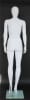 Matte white contemporary egg face female mannequin with bent right leg pose, fiberglass construction, metal calf and foot support rods, and tempered glass base - Image 3 of 0