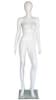 Gloss white fiberglass female egghead mannequin with raised knee pose, detachable torso and shoulders, tempered glass base, and support rods - Image 1 of 0