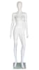Gloss white fiberglass female egghead mannequin with raised knee pose, detachable torso and shoulders, tempered glass base, and support rods - Image 2 of 0