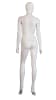 Gloss white fiberglass female egghead mannequin with raised knee pose, detachable torso and shoulders, tempered glass base, and support rods - Image 4 of 0