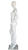 5'10" gloss white female egghead mannequin with raised leg pose, fiberglass construction, and tempered glass base for apparel displays - Image 2 of 0