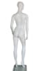 5'10" gloss white female egghead mannequin with raised leg pose, fiberglass construction, and tempered glass base for apparel displays - Image 3 of 0