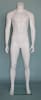 Matte white muscular headless male mannequin with fiberglass construction, athletic pose, tempered glass base, and calf and foot support rods - Image 1 of 0