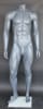 Grey male headless fiberglass mannequin with an athletic build, used for retail apparel display on a tempered glass base. - Image 1 of 0