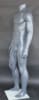 Grey male headless fiberglass mannequin with an athletic build, used for retail apparel display on a tempered glass base. - Image 2 of 0