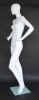 Matte white female egghead mannequin made of durable fiberglass with hands on hips pose, standing on a tempered glass base for retail clothing display. - Image 2 of 0