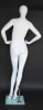 Matte white female egghead mannequin made of durable fiberglass with hands on hips pose, standing on a tempered glass base for retail clothing display. - Image 3 of 0