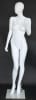 Matte white female egghead mannequin made of fiberglass, exuding calm elegance while standing on a tempered glass base for retail clothing display. - Image 1 of 0