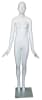 Full-size matte white abstract female egghead mannequin with hands flared out, featuring removable arms and standing on a round base with tempered glass, ideal for high-end fashion display. - Image 1 of 0