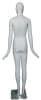 Full-size matte white abstract female egghead mannequin with hands flared out, featuring removable arms and standing on a round base with tempered glass, ideal for high-end fashion display. - Image 3 of 0