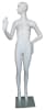 Full-size matte white abstract female egghead mannequin with hands flared out, featuring removable arms and standing on a tempered glass base, ideal for high-end fashion display. - Image 1 of 0