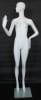Full-size matte white abstract female egghead mannequin with hands flared out, featuring removable arms and standing on a tempered glass base, ideal for high-end fashion display. - Image 5 of 0