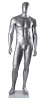 Matte silver male egghead mannequin made of durable fiberglass with metal base for modern retail apparel and accessory displays - Image 1 of 0