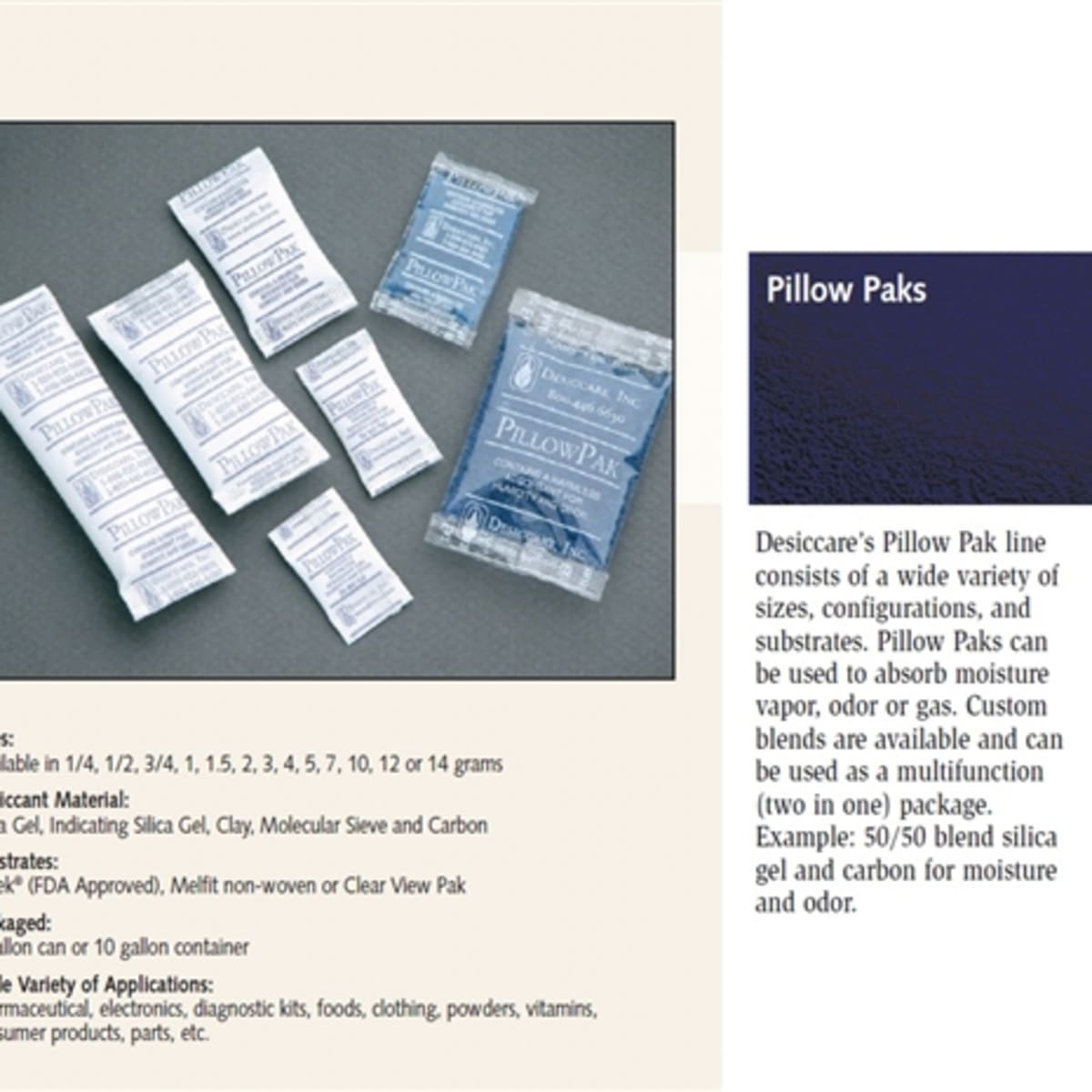 01AA13A15 DESICCANT CARBON TYVEK BAG .25 GRAM PILLOWPAK 20M/DRUM
