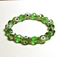 EE-001-GREEN EVIL EYE STRETCH BRACELET-7 1/2"