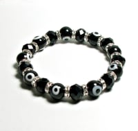 EE-002-BLACK EVIL EYE STRETCH BRACELET--7 1/2"