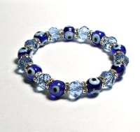 EE-003-DARk BLUE EVIL EYE STRETCH BRACELET-7 1/2 "'