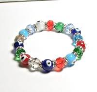 EE-004-MULTI COLOR EVIL EYE STRETCH BRACELET-7 1/2"