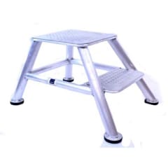 Durable aluminum 2-step stool with non-slip surface, perfect for automotive technicians.