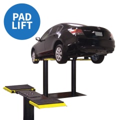 Black Honda Accord on a Rotary SL210MP8 inground lift with MP8 pad arms fully raised in a service bay.