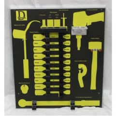 Tire Rotation Tool Board with tool outlines for quick lube oil change shops, featuring a variety of tire maintenance tools.