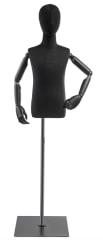 Child display dress form with bronze canvas torso on metal flat base adjustable retail mannequin for boutiques and designers