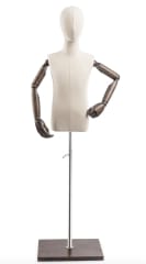 Child display dress form with natural canvas torso on wooden flat base adjustable retail mannequin for boutiques and designers