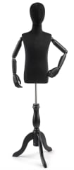 Child display dress form with natural canvas torso on wooden tripod base adjustable retail mannequin for boutiques and designers