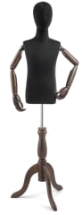 Child display dress form with natural canvas torso on wooden tripod base adjustable retail mannequin for boutiques and designers