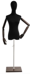 Female display dress form with natural canvas torso on wooden flat base adjustable retail mannequin for boutiques and designers
