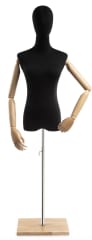 Female display dress form with natural canvas torso on wooden flat base adjustable retail mannequin for boutiques and designers