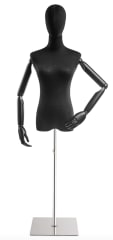 Female display dress form with bronze canvas torso on metal flat base adjustable retail mannequin for boutiques and designers