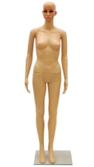 Unbreakable plastic female mannequin with turnable head, detailed facial features, makeup, metal base, and calf support rod