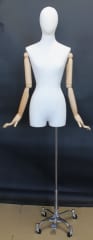 Female Dress Form with Wooden Adjustable Arms - Base with Wheels YBFWH2BN