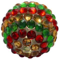 20mm Red, Gold, and Green Stripe Rhinestone Bubblegum Beads