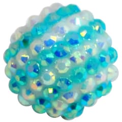 20mm White & Turquoise Stripe Rhinestone Beads